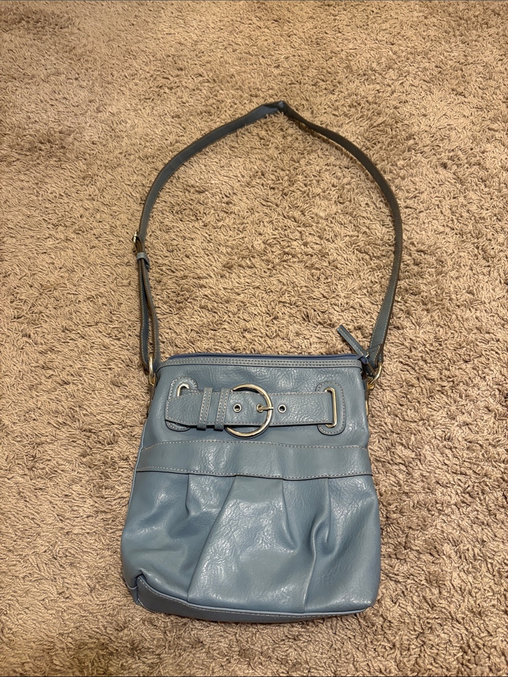 Classic Blue Crossbody Bag with Buckle Accent